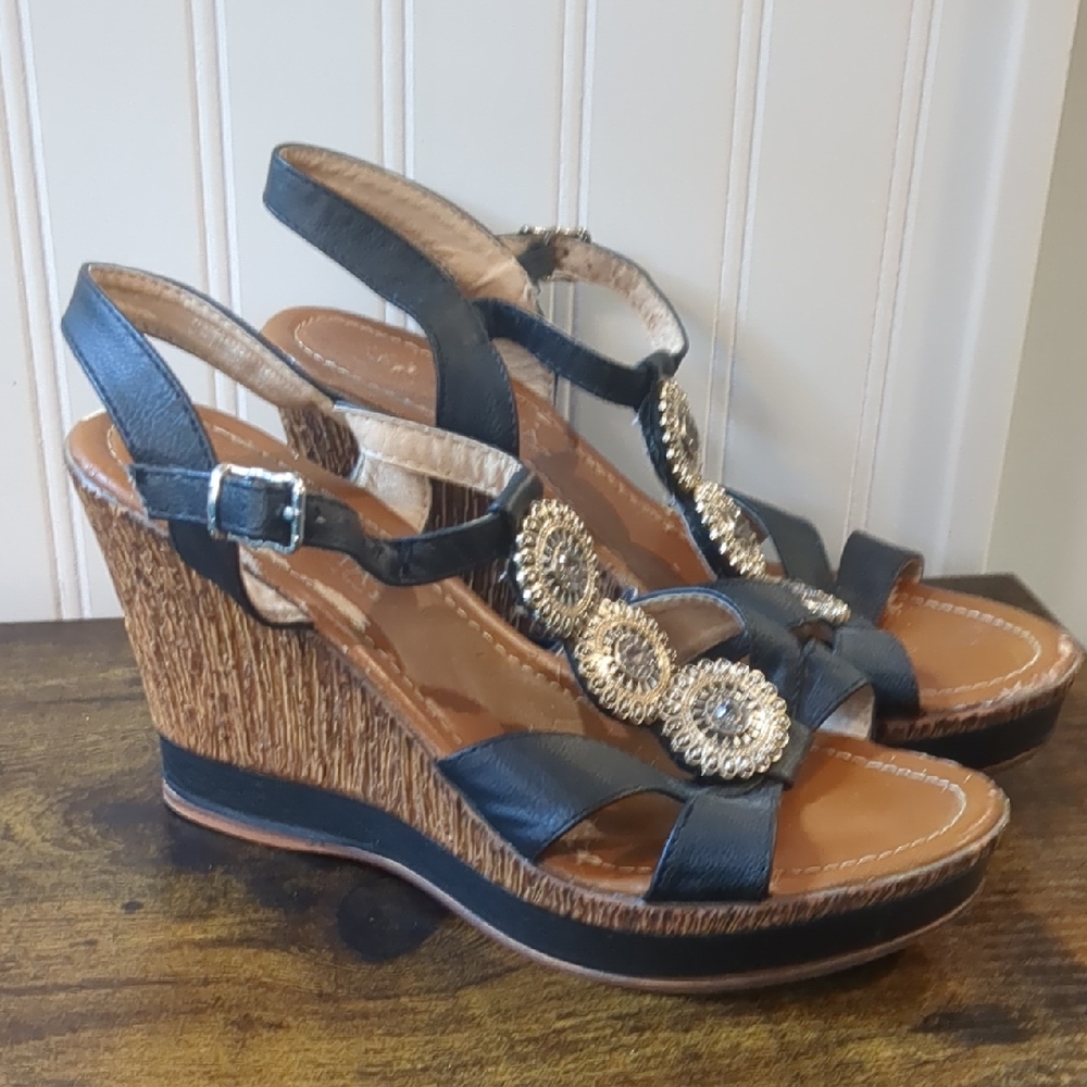 Chic Black Wedge Sandals with Embellishments